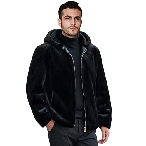 FNKDOR 2023 Winterjacke Pelzjacke Herren Kurz Kunstfelljacke Plüschjacke Zip up Kapuzenjacke (Black, XXXXL) von FNKDOR