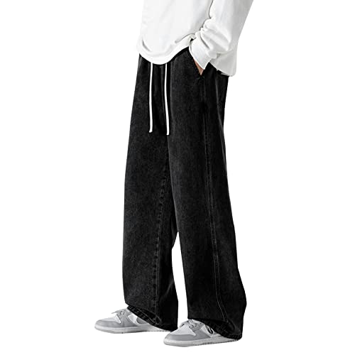 FNKDOR 2024 Jeans Herren Jugendliche Baggy Weite Beine Elastischer Bund Straight Jeanshose (Black, S) von FNKDOR