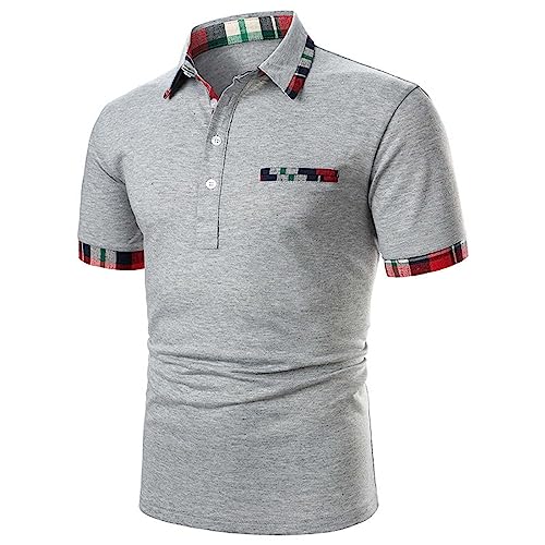 FNKDOR 2024 Poloshirt Herren Kurzarm Slim fit Casual Business Karo Polotshirts übergröße Polohemd mit Brusttasche (Grey, XXXXXXL) von FNKDOR