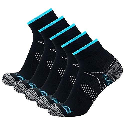 FNKDOR 5 Paar Kompressionsstrümpfe Damen und Herren Sommer Kurz Stützstrümpfe Kompressionssocken Compression Socks für Sport Running Radsport Wandern Reisen (Black, L) von FNKDOR