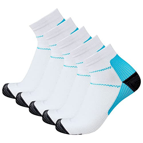 FNKDOR 5 Paar Kompressionsstrümpfe Damen und Herren Sommer Kurz Stützstrümpfe Kompressionssocken Compression Socks für Sport Running Radsport Wandern Reisen (white, L) von FNKDOR