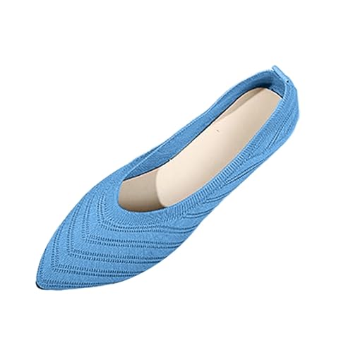 FNKDOR Ballerinas Damen Elegant Bequem Sommerschuhe Slip On Flache Schuhe Spitze Zehe Knit Kleid Schuhe Größe.35-43 (Blau, 35) von FNKDOR