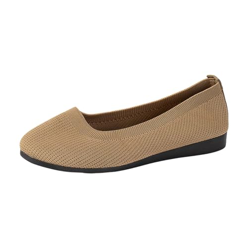 FNKDOR Ballerinas für Damen Elegant mit Keilabsatz Bequem Sommerschuhe Slip On Flache Schuhe Mesh Knit Kleid Schuhe Größe.37-43 (Braun, 41) von FNKDOR