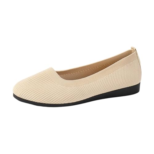 FNKDOR Ballerinas für Damen Elegant mit Keilabsatz Bequem Sommerschuhe Slip On Flache Schuhe Mesh Knit Kleid Schuhe Größe.37-43 (Khaki, 38) von FNKDOR