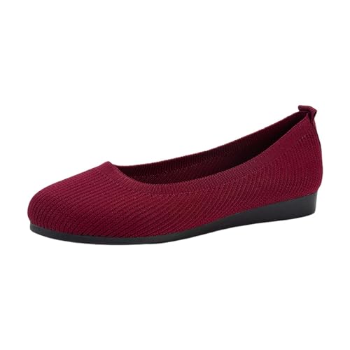 FNKDOR Ballerinas für Damen Elegant mit Keilabsatz Bequem Sommerschuhe Slip On Flache Schuhe Mesh Knit Kleid Schuhe Größe.37-43 (Wine, 41) von FNKDOR