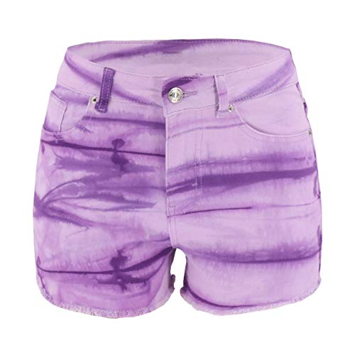 FNKDOR Batik Jeans Shorts Damen Mid Rise Locker Casual Tie-dye Jeans Hotpants Violett XXL von FNKDOR