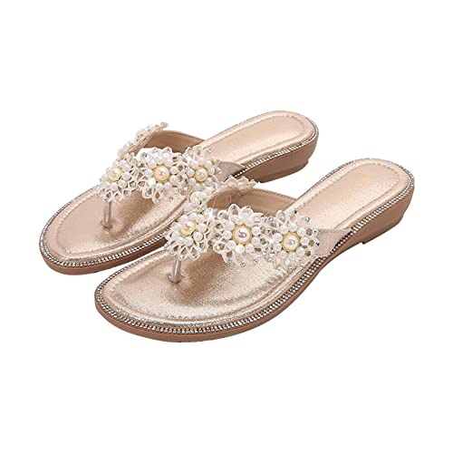 FNKDOR Bequeme Flip Flops Damen Glitzer Strass Perlen Leichte Sommer Slipper Boho Zehentrenner#26 von FNKDOR