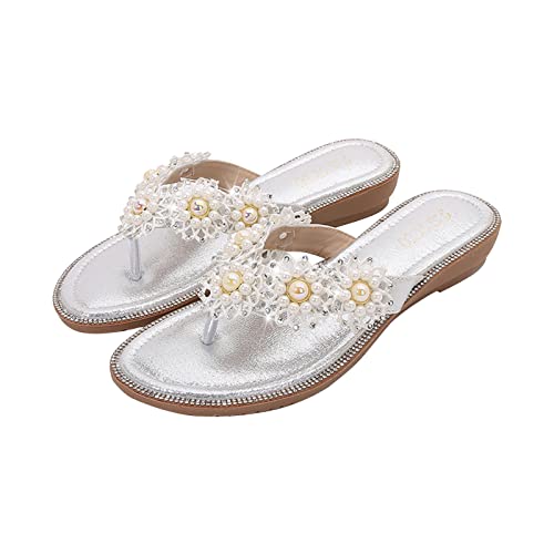 FNKDOR Bequeme Flip Flops Damen Glitzer Strass Perlen Leichte Sommer Slipper Boho Zehentrenner#26 von FNKDOR
