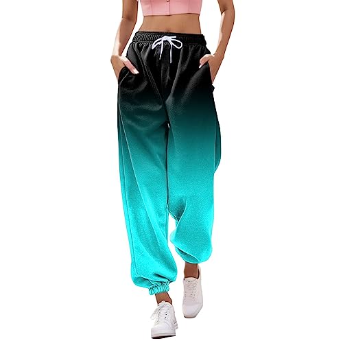 FNKDOR Breite Jogginghose Damen Farbverlauf Leichte Baggy Trainingshose Bequeme Sweathose Trendy Sweatpants (Blue, L) von FNKDOR
