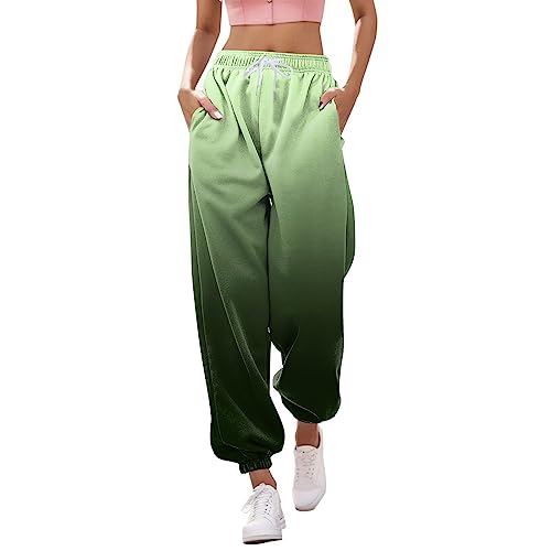 FNKDOR Breite Jogginghose Damen Farbverlauf Leichte Baggy Trainingshose Bequeme Sweathose Trendy Sweatpants (Green, S) von FNKDOR