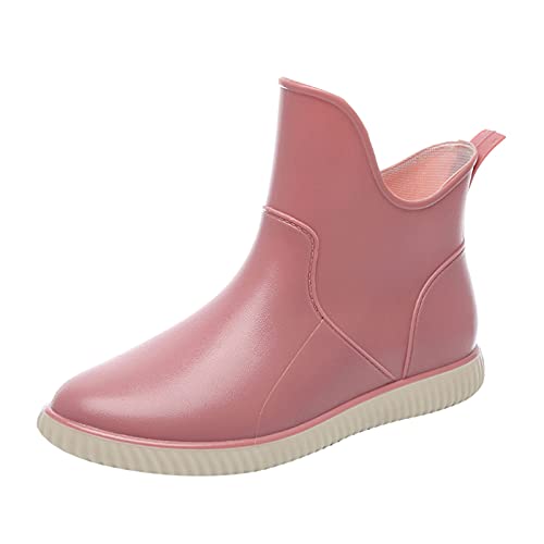 FNKDOR Chelsea Gummistiefel Damen Elegant Outdoor Wasserdicht rutschfest Stiefeletten Schlichtes Regenstiefel Rosa 38 von FNKDOR