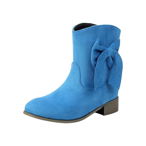 FNKDOR Cowboystiefel Westernstiefel Damen Weiter Schaft Kurzschaft Wildleder Bogen Mehrere Größen Cowgirl Stiefel für Frauen (Blau, 43) von FNKDOR