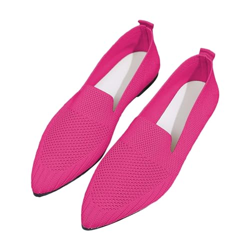FNKDOR Damen Ballerinas Elegant Bequem Sommerschuhe Slip On Spitze Zehe Flache Schuhe Knit Kleid Schuhe Loafer Größe.36-43 (Hot Rose, 36) von FNKDOR