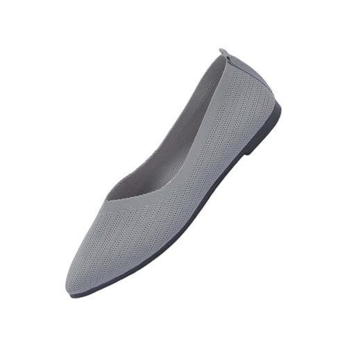FNKDOR Damen Ballerinas Elegant Bequem Spitze Zehe Sommerschuhe Slip On Mesh Flache Schuhe Knit Kleid Schuhe Größe.36-43 (Grau, 38) von FNKDOR