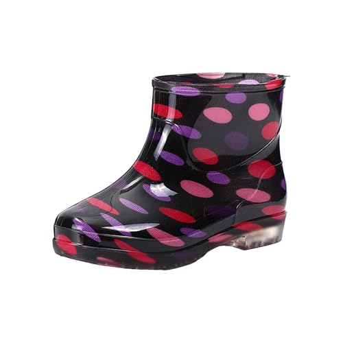 FNKDOR Damen Gummistiefel Kurz Weitschaft Anti-Rutsch Wasserdicht Fashion Glatt Regenstiefel mit Muster (Bunt, 37) von FNKDOR