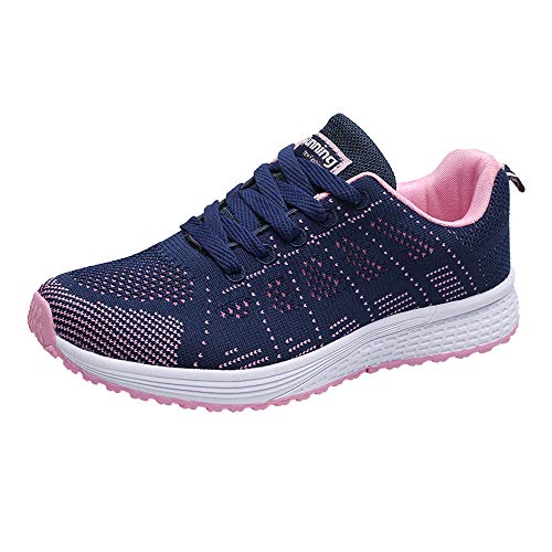 FNKDOR Damen Mode Mesh Runde Flache Turnschuhe Laufschuhe Freizeitschuhe (37 EU, Blau) von FNKDOR