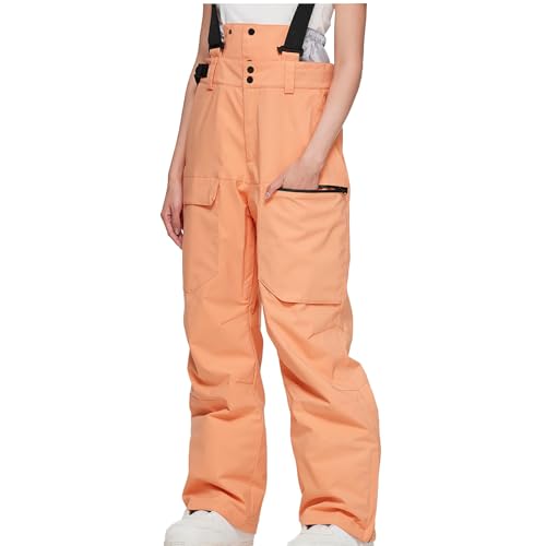 FNKDOR Damen Skihose Softshell Wasserdicht Winddicht Winter Warm Overall Schneehose Verstellbaren Hosenträgerhose Snowboardhose Skilanglaufhose Wanderhose (Orange, XXXL) von FNKDOR