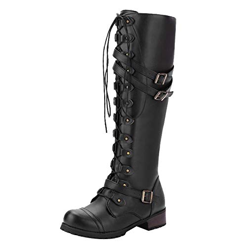 FNKDOR Damen Steampunk Gothic Retro Punk Schnalle Militär Schuhe Kampfstiefel gr 40.5 EU Schwarz von FNKDOR