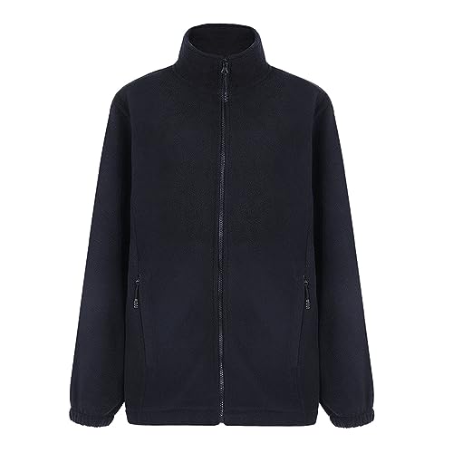 FNKDOR Fleecejacke Damen mit Durchgehendem Reißverschlüsse Ziptaschen Leichte Ohne Kapuze Sweatjacke Plüschjacke (Navy, L) von FNKDOR