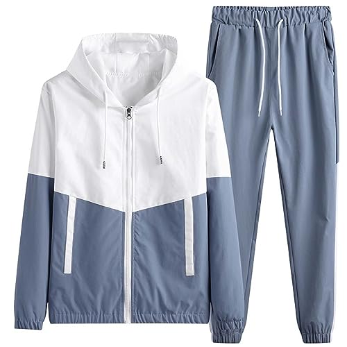 FNKDOR Frühling Winter Jogginganzug Herren Set Trainingsanzug Sportanzug Sportswear Sweatjacke und Trainingshose Tracksuits Freizeitanzug (Blue, L) von FNKDOR