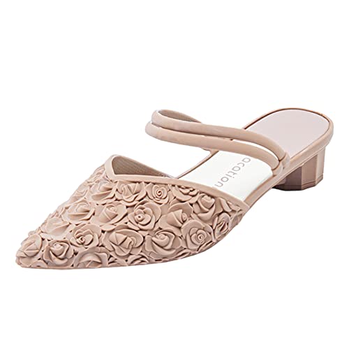 FNKDOR Geschlossene Zehensandalen Damen Mules mit Absatz Spitze Jacquard Sandalette Hausschuhe von FNKDOR