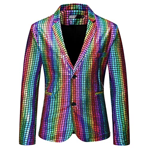 FNKDOR Glitzer Bronzing Sakko Herren Anzugjacke Moderne Anzug Männer Party Blazers Abendanzug (Hot Pink, M) von FNKDOR