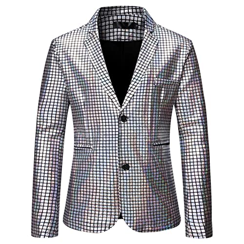 FNKDOR Glitzer Bronzing Sakko Herren Anzugjacke Moderne Anzug Männer Party Blazers Abendanzug (Silver, M) von FNKDOR