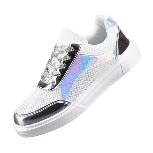 FNKDOR Glitzer Sneaker & Sportschuhe für Damen Herren Unisex Mesh Atmungsaktiv Leichtgewichts Trendy Casual Turnschuhe gr 36-44 (Silver, 38) von FNKDOR