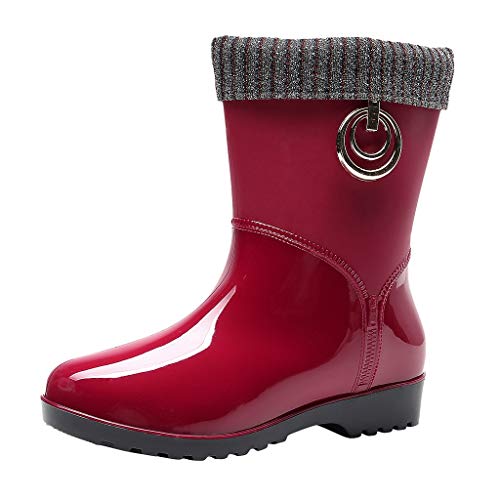 FNKDOR Gummistiefel Damen Gefüttert Halbhoche Weitschaft Regenstiefel#16 von FNKDOR