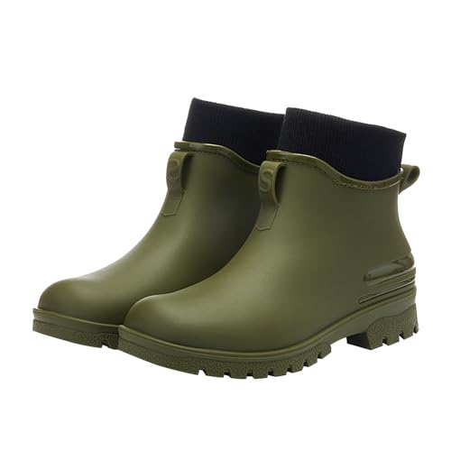 FNKDOR Gummistiefel Damen Herren Unisex Kurz Weitschaft Rutschfest Modisch Regenstiefel mit Gefütterte (Green, 40) von FNKDOR