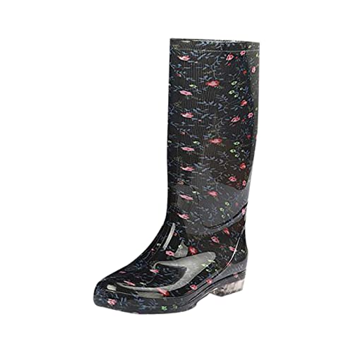 FNKDOR Gummistiefel Damen Hoch Blumenmuster Regenstiefel von FNKDOR