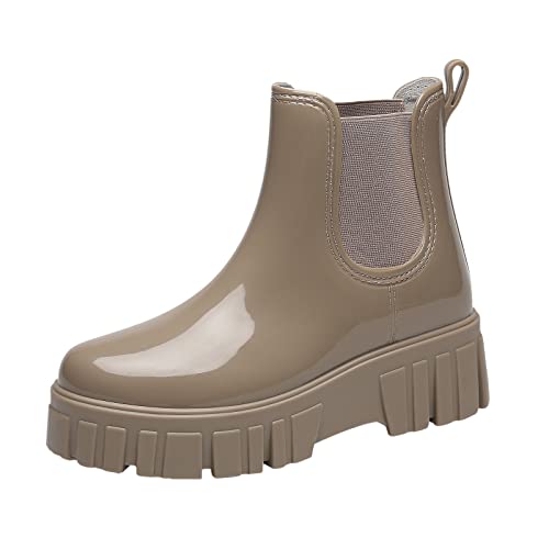 FNKDOR Gummistiefel Damen Kurz Plateau Chelsean Regenstiefel von FNKDOR