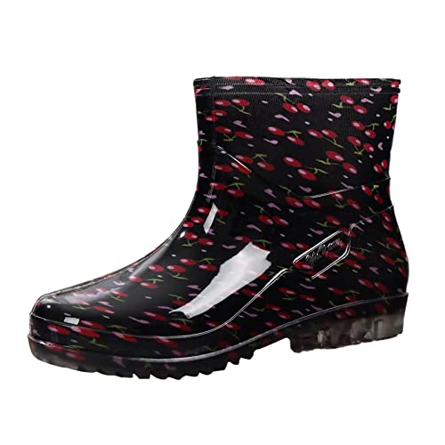 FNKDOR Gummistiefel Damen Kurz Weitschaft Polka-Punkte Regenstiefel von FNKDOR