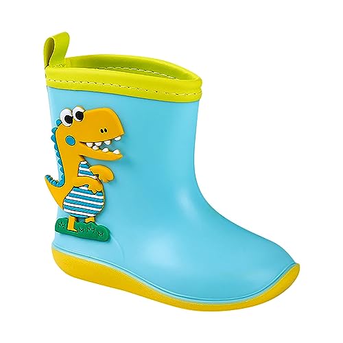 FNKDOR Gummistiefel Kinder Jungen Mädchen Unisex Halbhoch Cartoon Dinosaurier Anti-Rutsch Wasserdicht Regenstiefel Gr.23.5-33.5 (Blue, 23.5 Infant) von FNKDOR