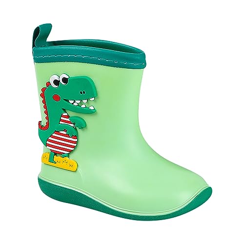 FNKDOR Gummistiefel Kinder Jungen Mädchen Unisex Halbhoch Cartoon Dinosaurier Anti-Rutsch Wasserdicht Regenstiefel Gr.23.5-33.5 (Green, 23.5 Infant) von FNKDOR