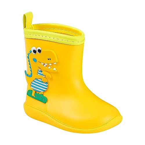 FNKDOR Gummistiefel Kinder Jungen Mädchen Unisex Halbhoch Cartoon Dinosaurier Anti-Rutsch Wasserdicht Regenstiefel Gr.23.5-33.5 (Yellow, 30.5 Little Child) von FNKDOR