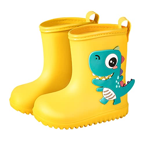 FNKDOR Gummistiefel für Kinder Jungen Mädchen Unisex Halbhoch Cartoon Dinosaurier Anti-Rutsch Wasserdicht Regenstiefel Gr.22-32 (Yellow, 29.5 Little Child) von FNKDOR
