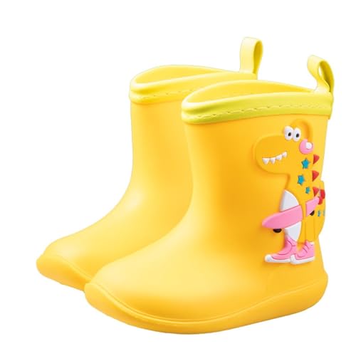 FNKDOR Gummistiefel für Kinder Jungen Mädchen Unisex Halbhoch Cartoon Dinosaurier Anti-Rutsch Wasserdicht Regenstiefel Gr.23.5-33.5 (Yellow, 18-24 Months) von FNKDOR
