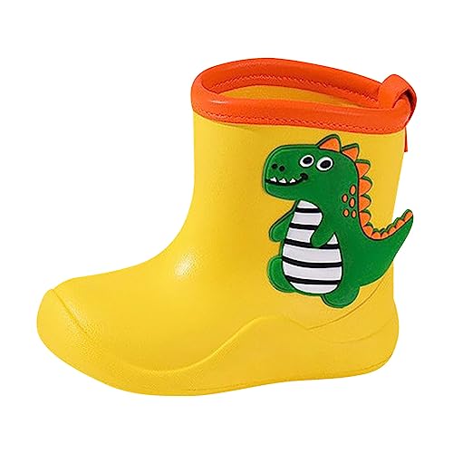 FNKDOR Gummistiefel für Kinder Jungen Mädchen Unisex Halbhoch Cartoon Dinosaurier Anti-Rutsch Wasserdicht Regenstiefel Gr.24-31.5 (Yellow, 30.5 Little Child) von FNKDOR