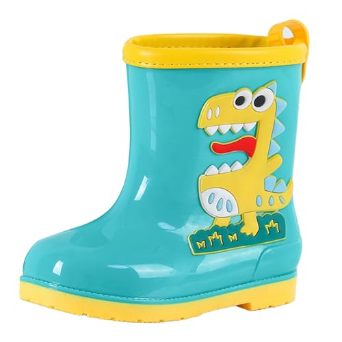 FNKDOR Gummistiefel für Kinder Jungen Mädchen Unisex Halbhoch Cartoon Dinosaurier Anti-Rutsch Wasserdicht Regenstiefel Gr.25-35 (Green, 35 Big Kids) von FNKDOR