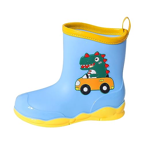 FNKDOR Gummistiefel für Kinder Jungen Mädchen Unisex Halbhoch Cartoon Dinosaurier Anti-Rutsch Wasserdicht Regenstiefel Gr.26-32 (Blue, 30.5 Little Child) von FNKDOR