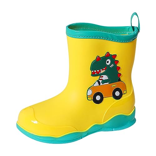 FNKDOR Gummistiefel für Kinder Jungen Mädchen Unisex Halbhoch Cartoon Dinosaurier Anti-Rutsch Wasserdicht Regenstiefel Gr.26-32 (Yellow, 30.5 Little Child) von FNKDOR