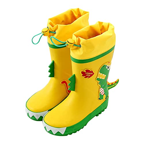 FNKDOR Gummistiefel für Kinder Jungen Mädchen Unisex Halbhoch Cartoon Dinosaurier Haifische Anti-Rutsch Wasserdicht Regenstiefel Gr.24-36.5 (Gelb, 27.5 Little Child) von FNKDOR