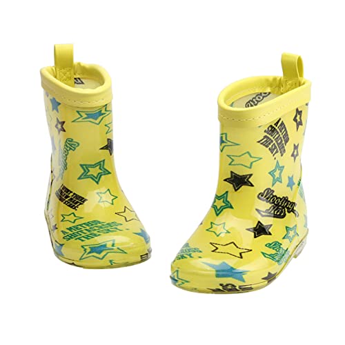 FNKDOR Gummistiefel für Kinder Jungen Mädchen Unisex Halbhoch Glatt Grafiken Anti-Rutsch Wasserdicht Regenstiefel Gr.24-30 (Yellow, 2-3 Years) von FNKDOR