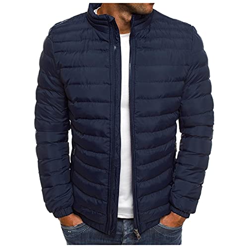 FNKDOR Herbst Winterjacke Herren Leichte Steppjacke Ohne Kapuze Stehkragen Kurz Warm Übergangsjacke Große Größen Daunenjacke Navy L von FNKDOR