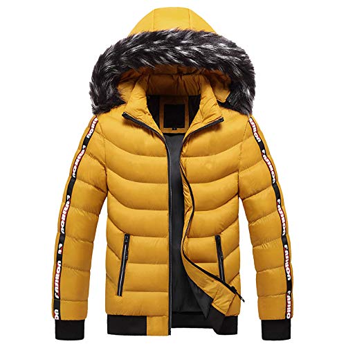 FNKDOR Herren Winterjacke mit Abnehmbar Fellkapuze Warm Steppjacke Leichte Daunenjacke Gelb XL von FNKDOR