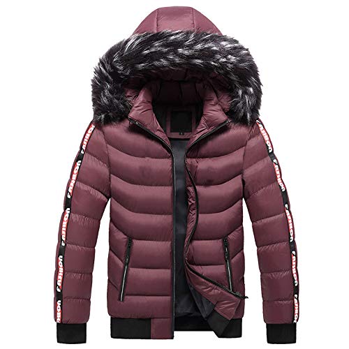 FNKDOR Herren Winterjacke mit Abnehmbar Fellkapuze Warm Steppjacke Leichte Daunenjacke Rot 3XL von FNKDOR