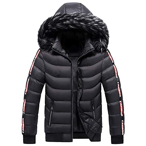 FNKDOR Herren Winterjacke mit Abnehmbar Fellkapuze Warm Steppjacke Leichte Daunenjacke Schwarz XXL von FNKDOR