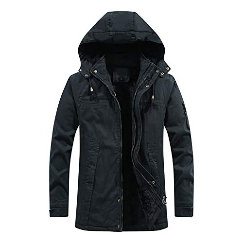 FNKDOR Herren Winterjacke mit Kapuze und Teddyfutter Verdickung Halblang Parka Schwarz XXL von FNKDOR