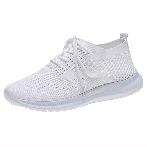 FNKDOR Hohl Mesh Sneaker Damen Leicht Laufschuhe Atmungsaktiv Sportschuhe Fitness Turnschuhe Weiß 38 von FNKDOR